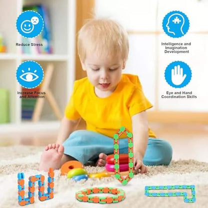 Eleven inch flexible sensory tracks being configured into a plastic link bracelet