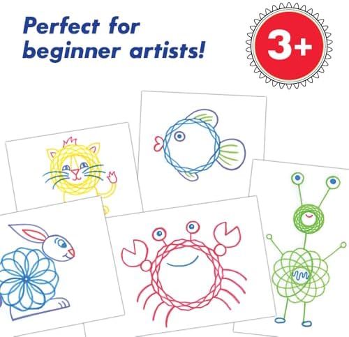 Child creating spiral geometric art using jumbo sized gears