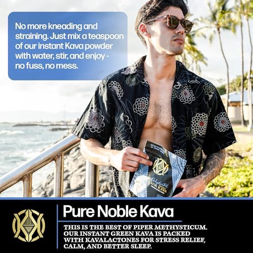 Koa Kava 4 Ounce dehydrated instant powder package showing sourcing details from Fiji