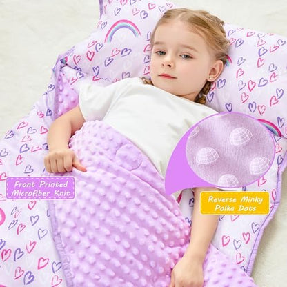 Lasoftan extra large children sleeping bag rolled up compactly with carrying handle visible