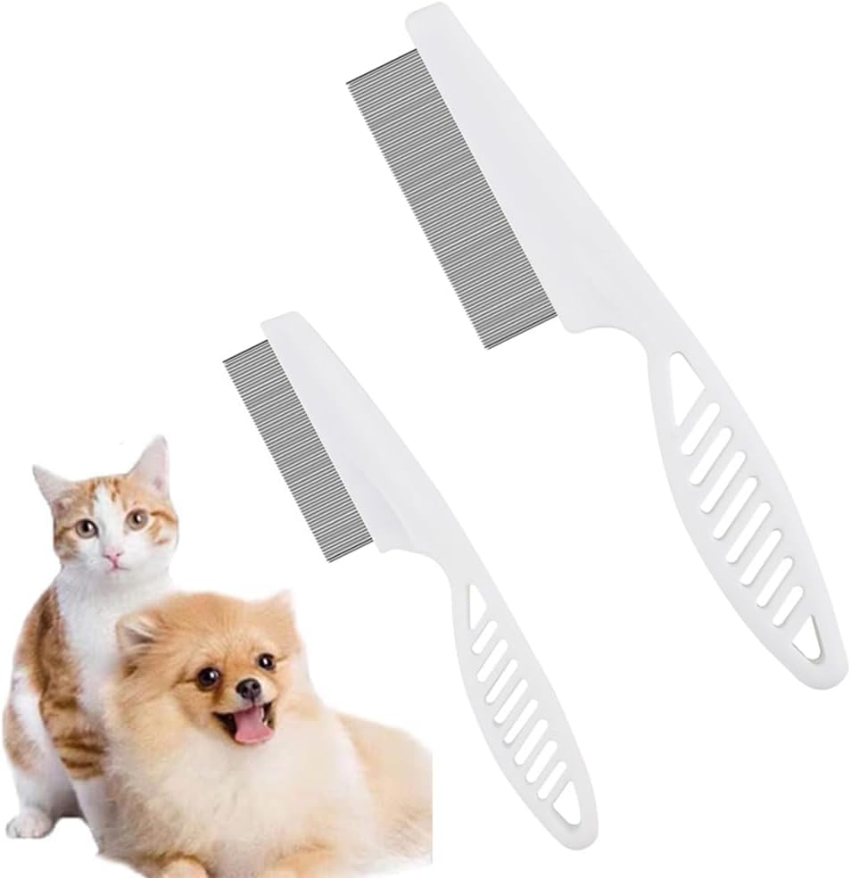 Nadusep 2 in 1 stainless steel pet grooming comb front view showcasing fine teeth for flea removal