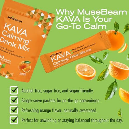 Premium USA imported MuseBeam Kava mix packaging displaying 20 individual packets.
