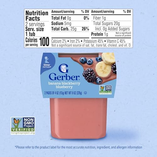 Gerber baby food fruit puree containers nutrition label