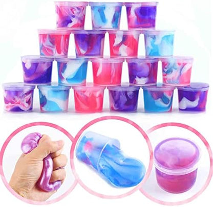 Diverse colors of the non toxic glittery slime pack displayed on a clean surface