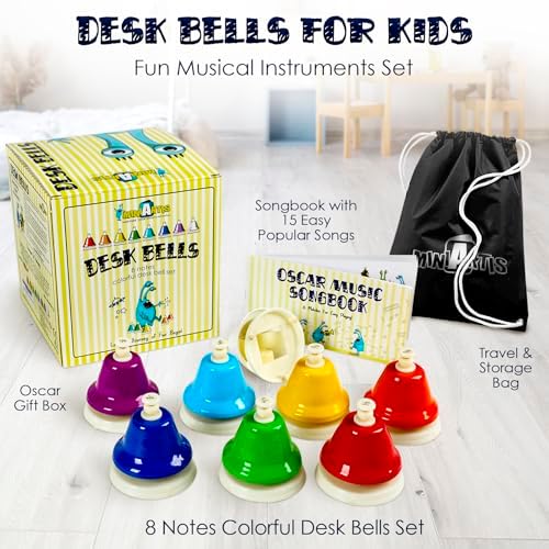 Close up view of the top tap feature on a rainbow colored diatonic hand bell for children.