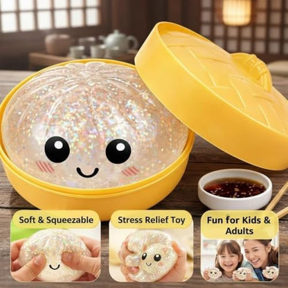 Collection of mystery box dumpling toys in bamboo steamers