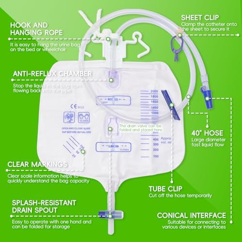 Close up of 2000ml urine drainage bag slide tap