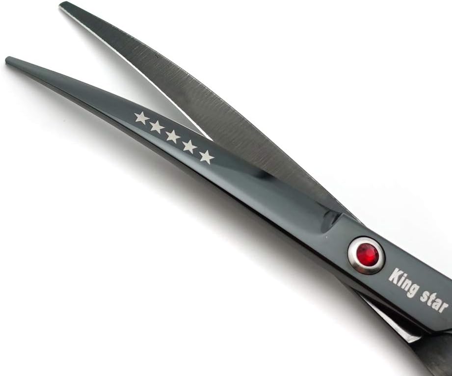 Kingstar bright black titanium stainless steel dog scissors set layout with cleaning cloth