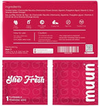 Back of Muun 50 count pack showing usage instructions and ingredient list.