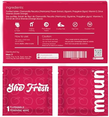 Back of Muun 50 count pack showing usage instructions and ingredient list.