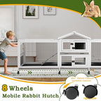 PetsCosset Double Rabbit Hutch Outdoor Indoor Large Bunny Cage with Dual Side Runs, 2-Story Wooden Hutch with 4 Leak Proof Trays, 8 Wheels, Waterproof Roof, Ramp, for Small to Medium Animals - Image 8