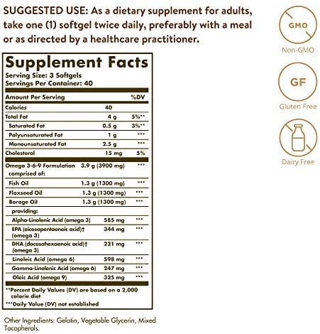 Solgar essential fatty acid supplement bottle label