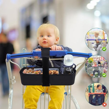 Toddler using stroller snack tray for food and drink