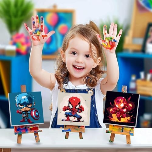 Pre-stretched wooden framed anime canvas art set with vibrant acrylic paint pots.