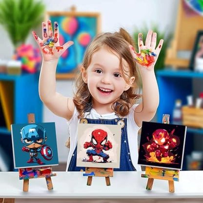 Pre-stretched wooden framed anime canvas art set with vibrant acrylic paint pots.