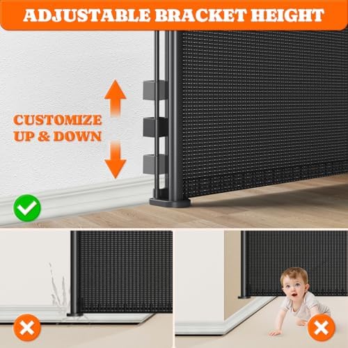 Pawtners forty one inch tall child safety gate showcasing the three internal mesh support rods for stability