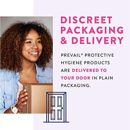 Side view of the Prevail thirty count incontinence pads outer packaging with product specifications