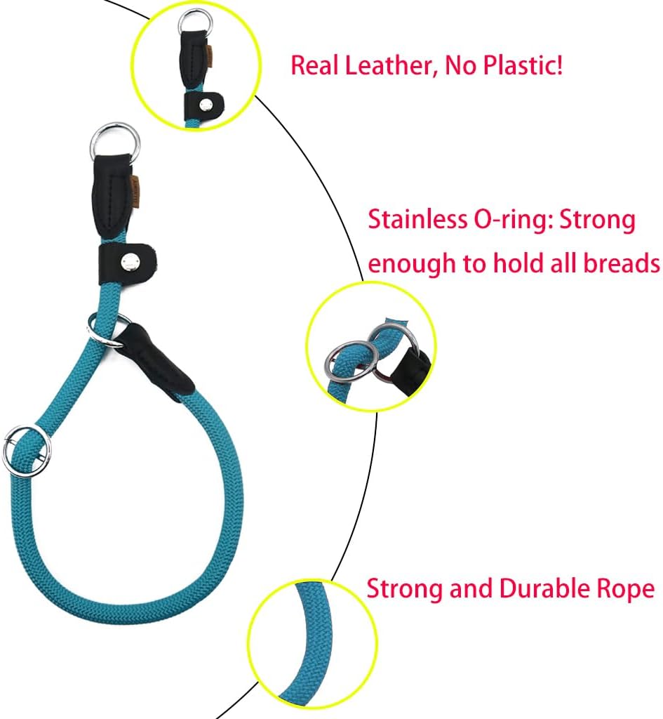 Premium rope training collar for medium dogs side profile view.