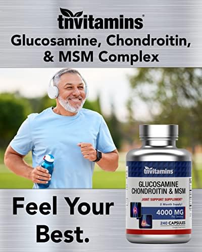 tnvitamins Glucosamine Chondroitin MSM Capsules, 240 Count | 4,000 mg Per Serving | 2,000 mg Glucosamine Sulfate 2KCl + 2,000 mg MSM & Chondroitin Blend | Joint Support Supplement - Image 7