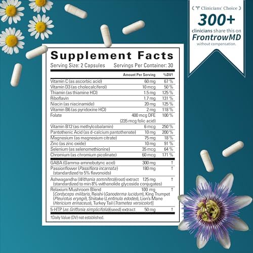Relaxium Calm supplement facts label showing Ashwagandha and GABA ingredients.