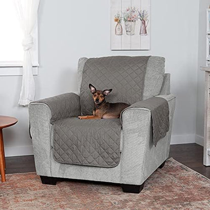 Sturdy cushion anchors being tucked into a chair crease using the Furhaven pet shield.