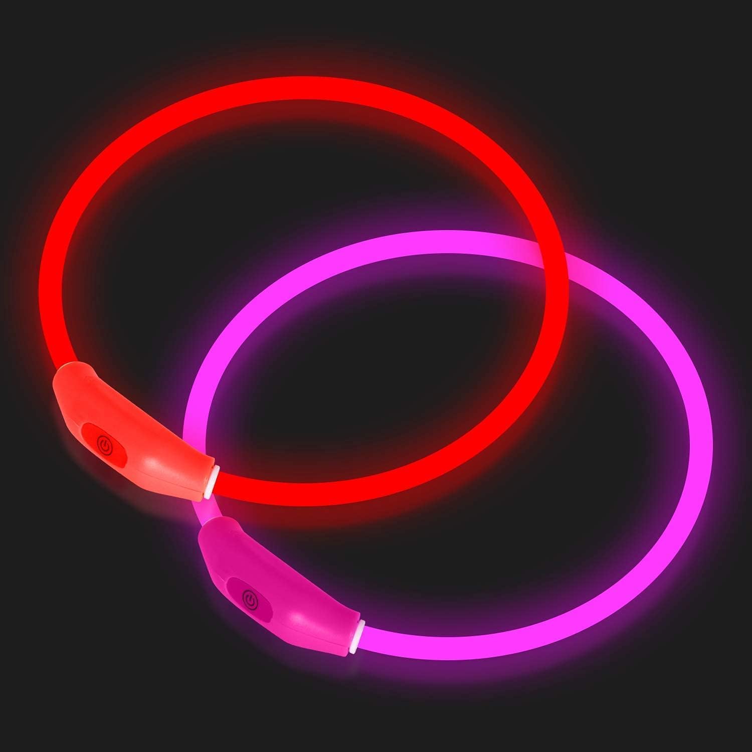 Novkin LED Dog Collar 2-Pack in Red and Pink front view