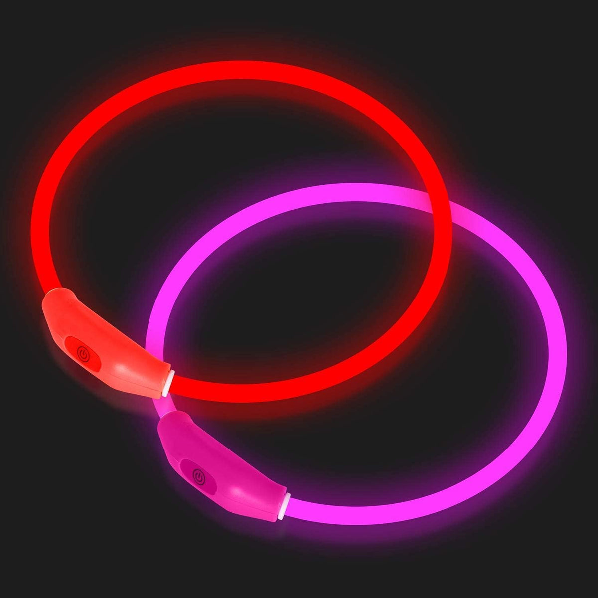 Novkin LED Dog Collar 2-Pack in Red and Pink front view