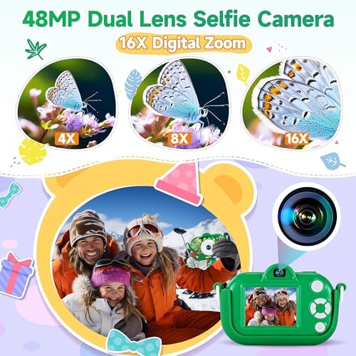 YEEHAO 48MP dual lens children photography device with included thirty two gigabyte micro SD card accessory