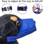 Lightweight blue Oxford cloth pet muzzle demonstrating flexible and comfortable material texture.