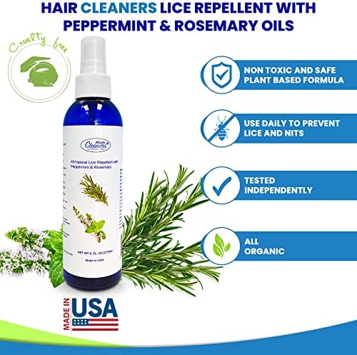 Natural peppermint and rosemary lice repellent spray for kids school protection