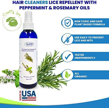 Natural peppermint and rosemary lice repellent spray for kids school protection