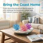TOPZEA nautical style home decor featuring realistic ocean plant ornaments next to a small fish bowl