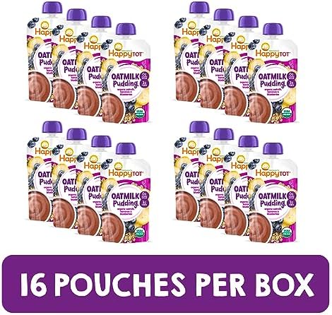 Group of 16 Happytot oatmilk pudding pouches in original packaging