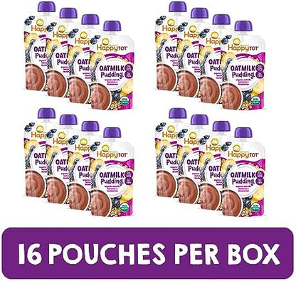 Group of 16 Happytot oatmilk pudding pouches in original packaging