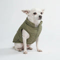 Spark Paws Dog Winter Jacket front view showing olive green water resistant exterior