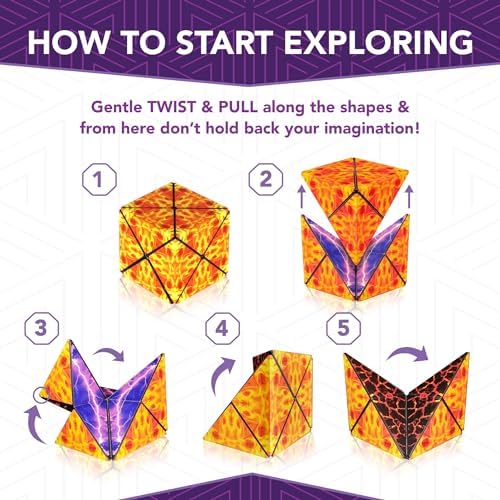 Duomoto double origami cube partially transformed to reveal inner yellow and orange geometric patterns.