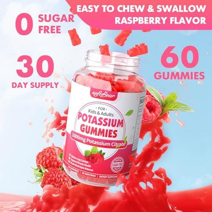 Side profile of imported Softbear potassium supplement bottle illustrating usage instructions.