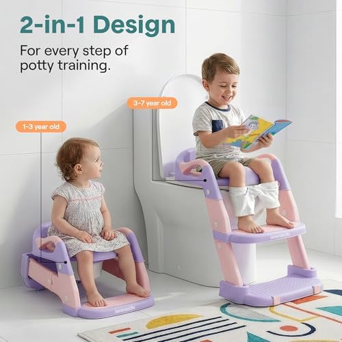 SereneLife toddler toilet seat ladder adjusted to a standard western commode