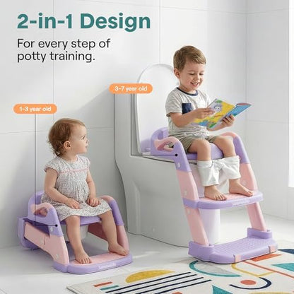 SereneLife toddler toilet seat ladder adjusted to a standard western commode