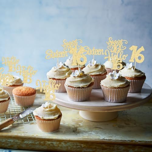 Package of 30 pieces 16th birthday cake decorations