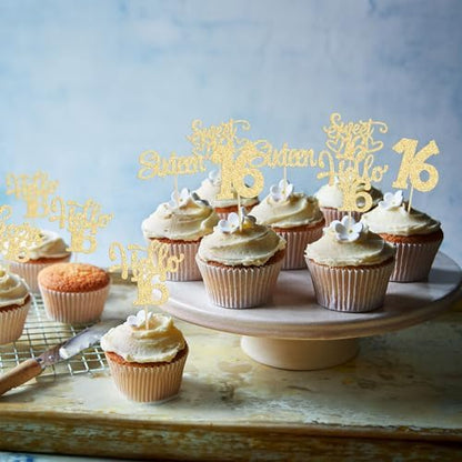Package of 30 pieces 16th birthday cake decorations