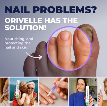 Orivelle plant based nail repair treatment package showing the dual pen set.