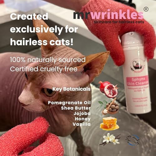 Lick safe gentle cleanser for hairless cats to prevent skin fold oil buildup.