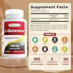Best Naturals L-Glutamine supplement bottle nutrition facts label close up