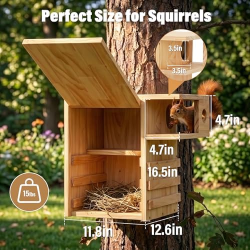 Extra Large Squirrel House for Outside with Stand & Predator Proof, Large Squirrel Box for Outside with Easy-Clean Front Door, Wooden Squirrel Nesting Box for Chipmunks and Small Animals - Image 5