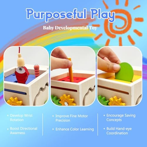Zcxcznf wooden activity cube showing the object permanence drawer