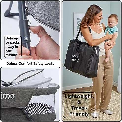 Removable mesh canopy shield detailed view protecting the lightweight baby mattress.