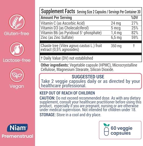 Close up of Niam Vitex Agnus Castus 350mg label text