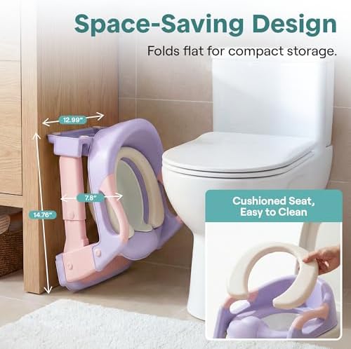 SereneLife height adjustable kids toilet trainer stool used by a toddler