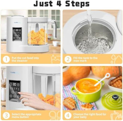 Close-up view of the digital interface on the CuddleeBaby auto cooking and grinding blender